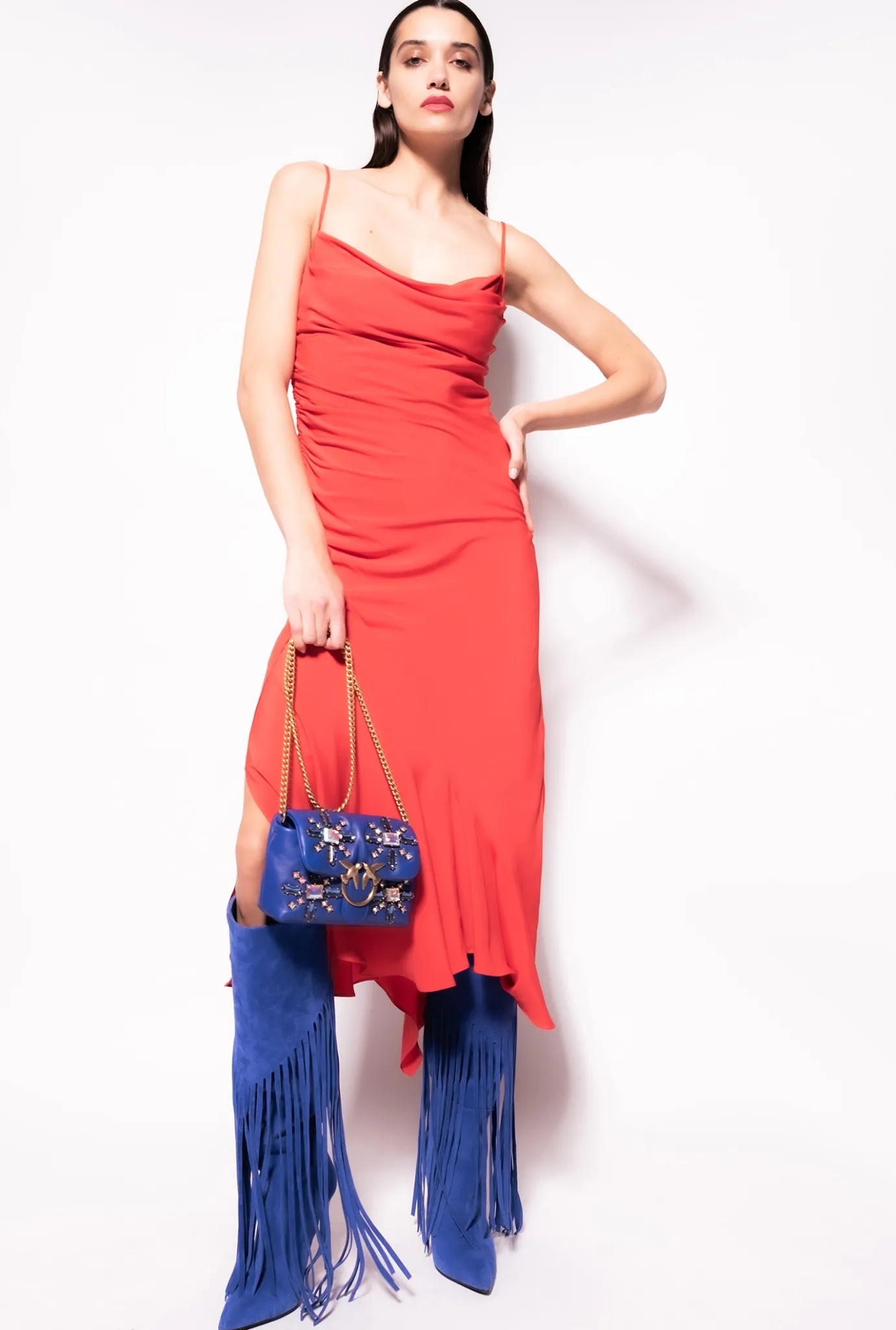 Robes|PINKO Robe Lingerie En Soie Melangee Rouge Formule 1