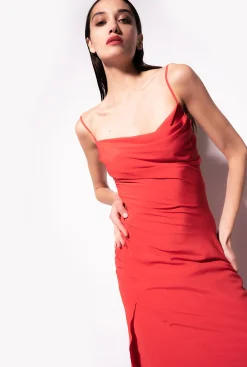 Robes|PINKO Robe Lingerie En Soie Melangee Rouge Formule 1