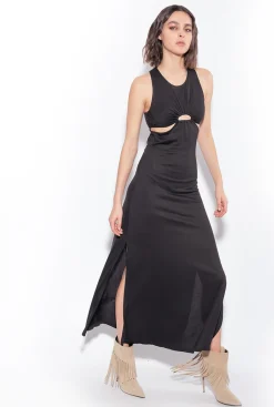 Robes|PINKO Robe Longue A Decoupes Noir Limousine