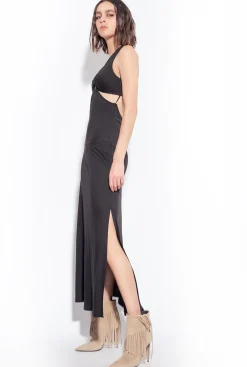 Robes|PINKO Robe Longue A Decoupes Noir Limousine