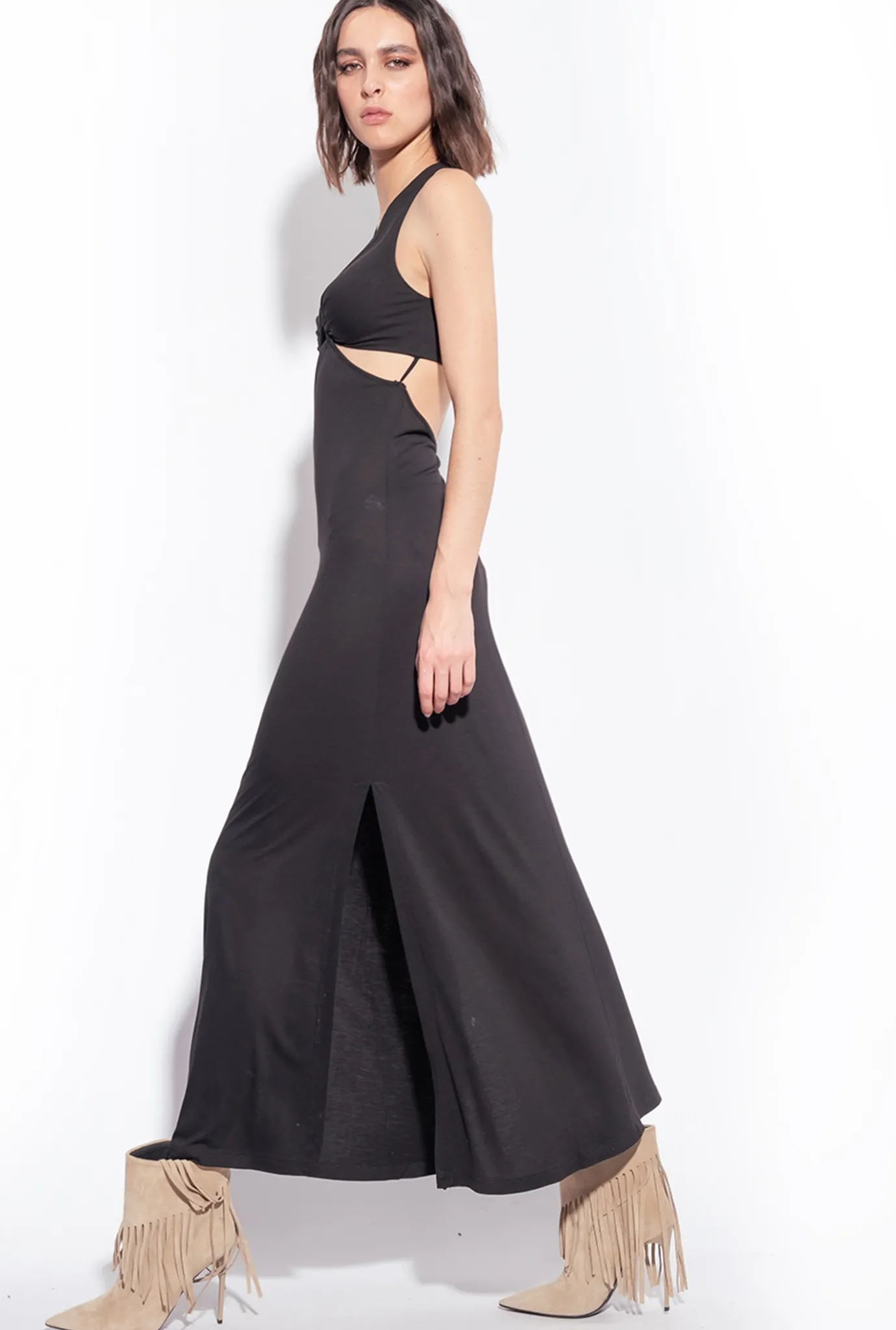 Robes|PINKO Robe Longue A Decoupes Noir Limousine