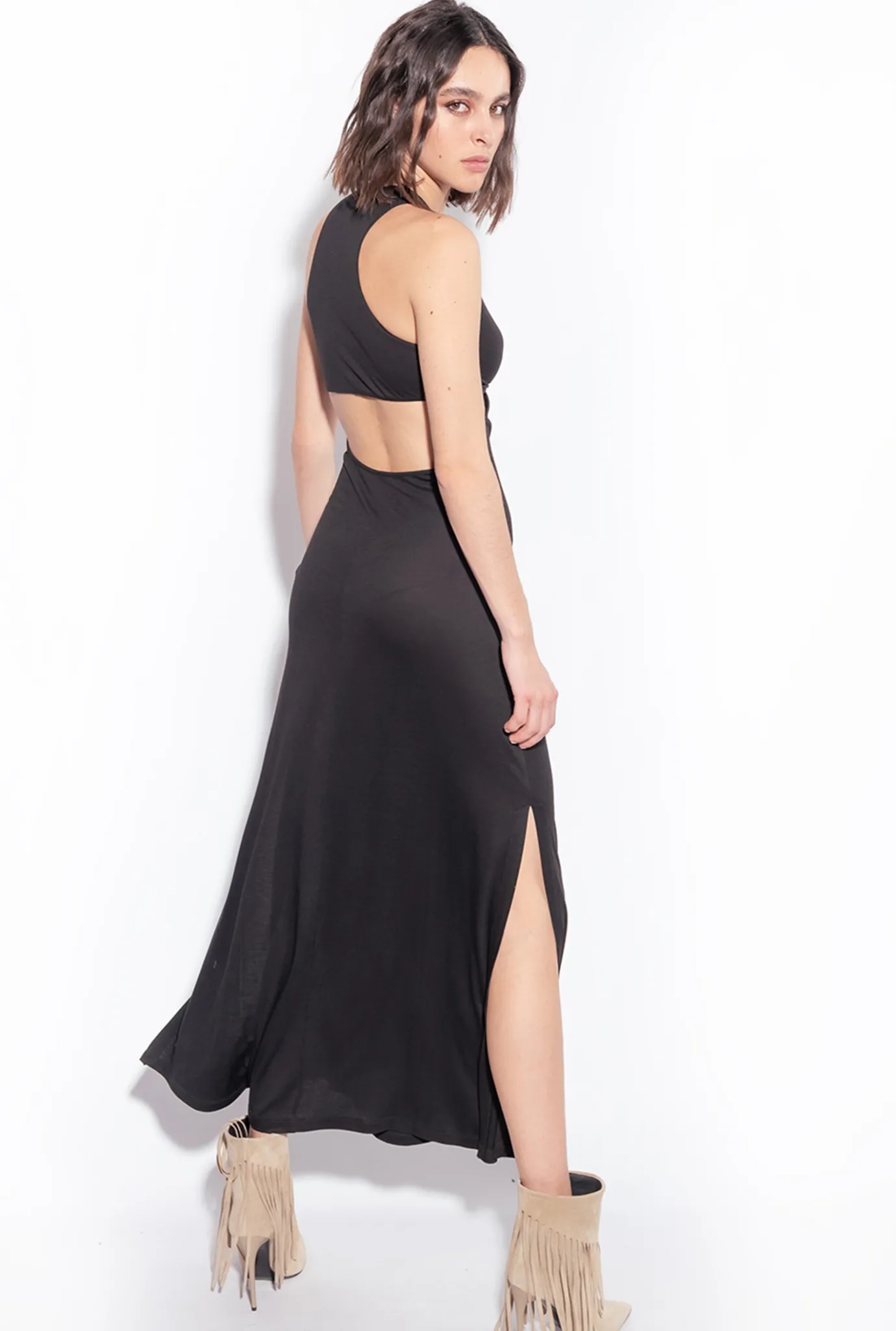 Robes|PINKO Robe Longue A Decoupes Noir Limousine