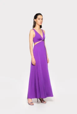 Robes|PINKO Robe Longue A Detail Metallique Violet Pride