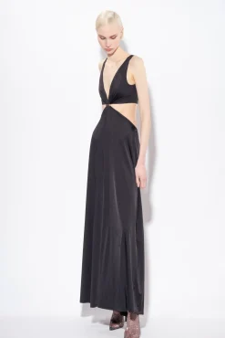 Robes|PINKO Robe Longue A Detail Metallique Noir Limousine