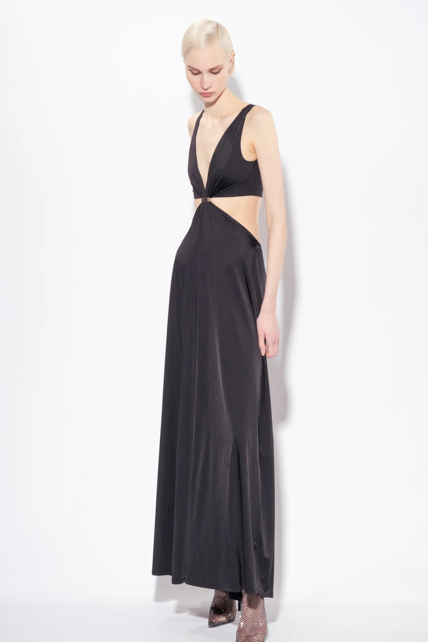 Robes|PINKO Robe Longue A Detail Metallique Noir Limousine