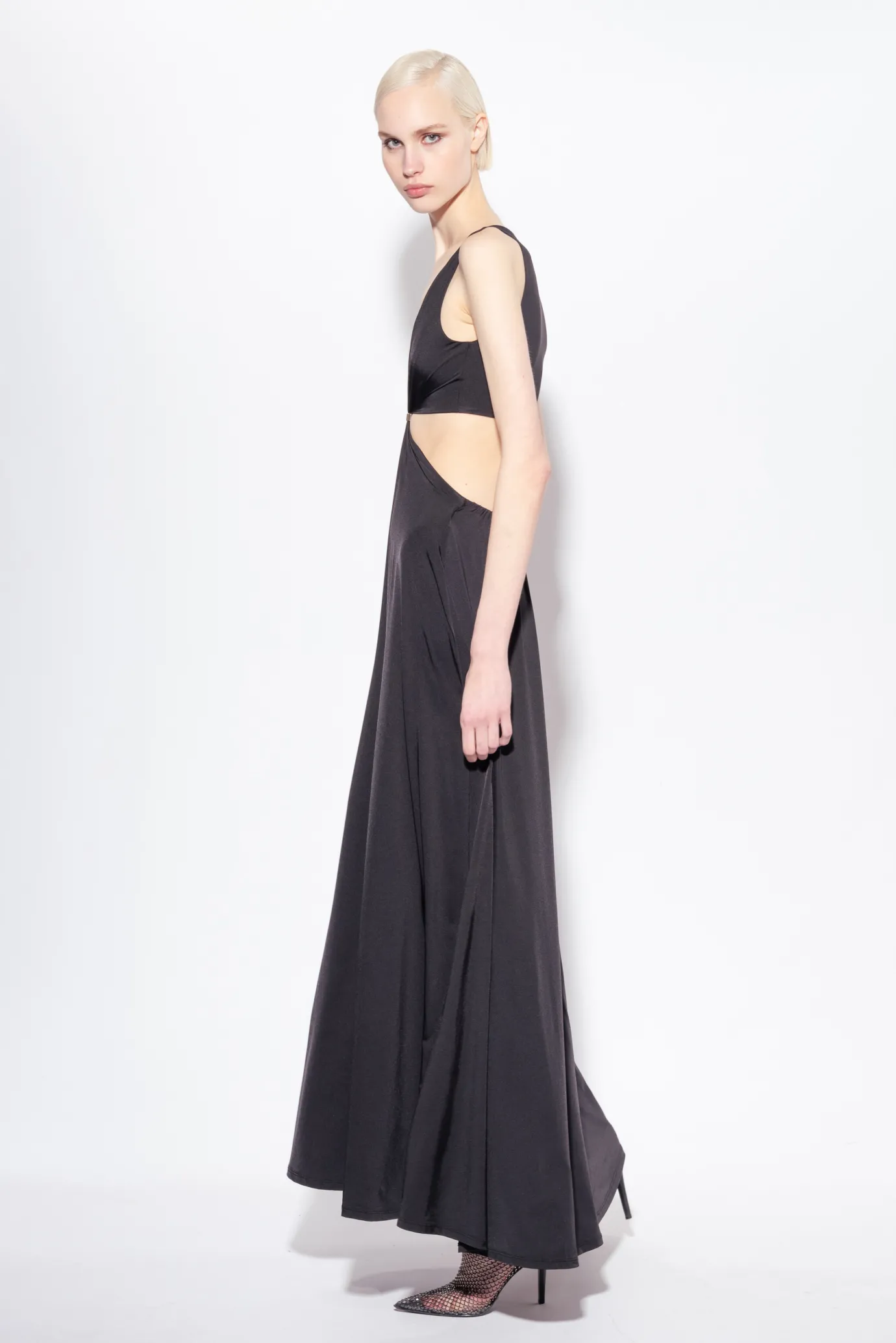 Robes|PINKO Robe Longue A Detail Metallique Noir Limousine