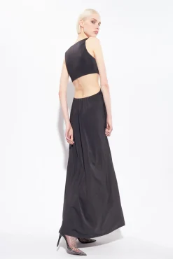 Robes|PINKO Robe Longue A Detail Metallique Noir Limousine