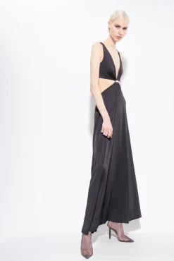 Robes|PINKO Robe Longue A Detail Metallique Noir Limousine
