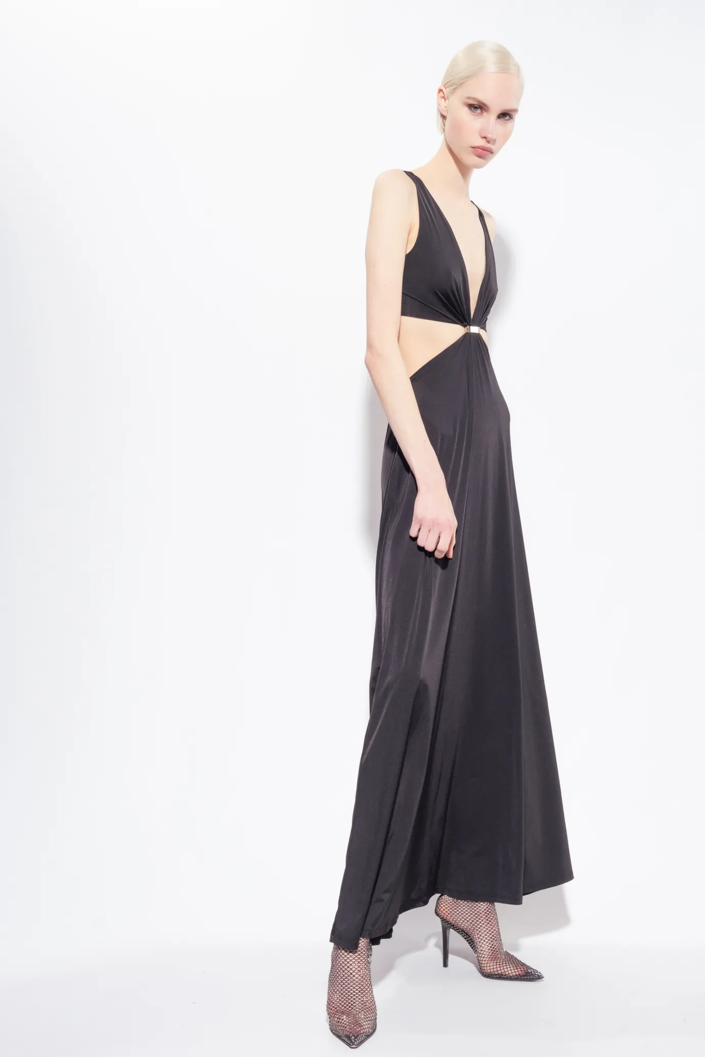Robes|PINKO Robe Longue A Detail Metallique Noir Limousine