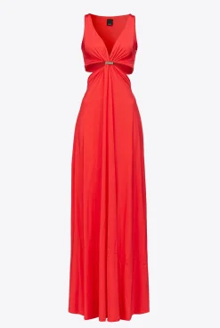 Robes|PINKO Robe Longue A Detail Metallique Rouge Coquelicot