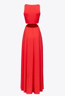 Robes|PINKO Robe Longue A Detail Metallique Rouge Coquelicot