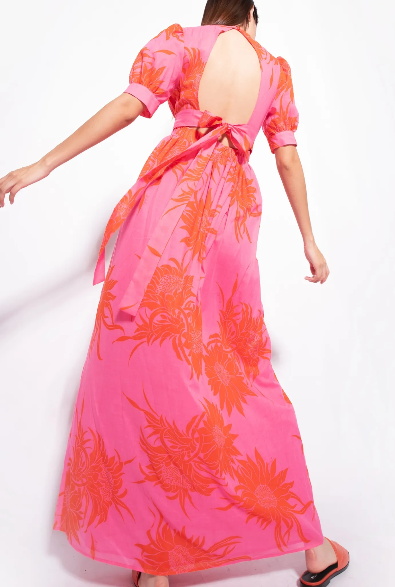 Robes|PINKO Robe Longue A Imprime Grande Fleur Rose/Rouge