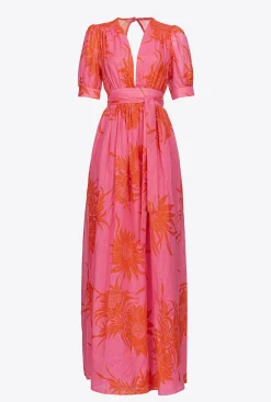 Robes|PINKO Robe Longue A Imprime Grande Fleur Rose/Rouge