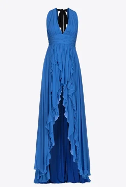 Robes|PINKO Robe Longue A Volants Bleu Surf Sur Le Web
