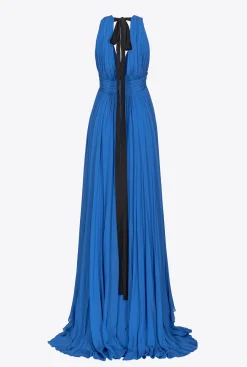 Robes|PINKO Robe Longue A Volants Bleu Surf Sur Le Web