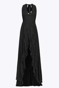 Robes|PINKO Robe Longue A Volants Noir Limousine