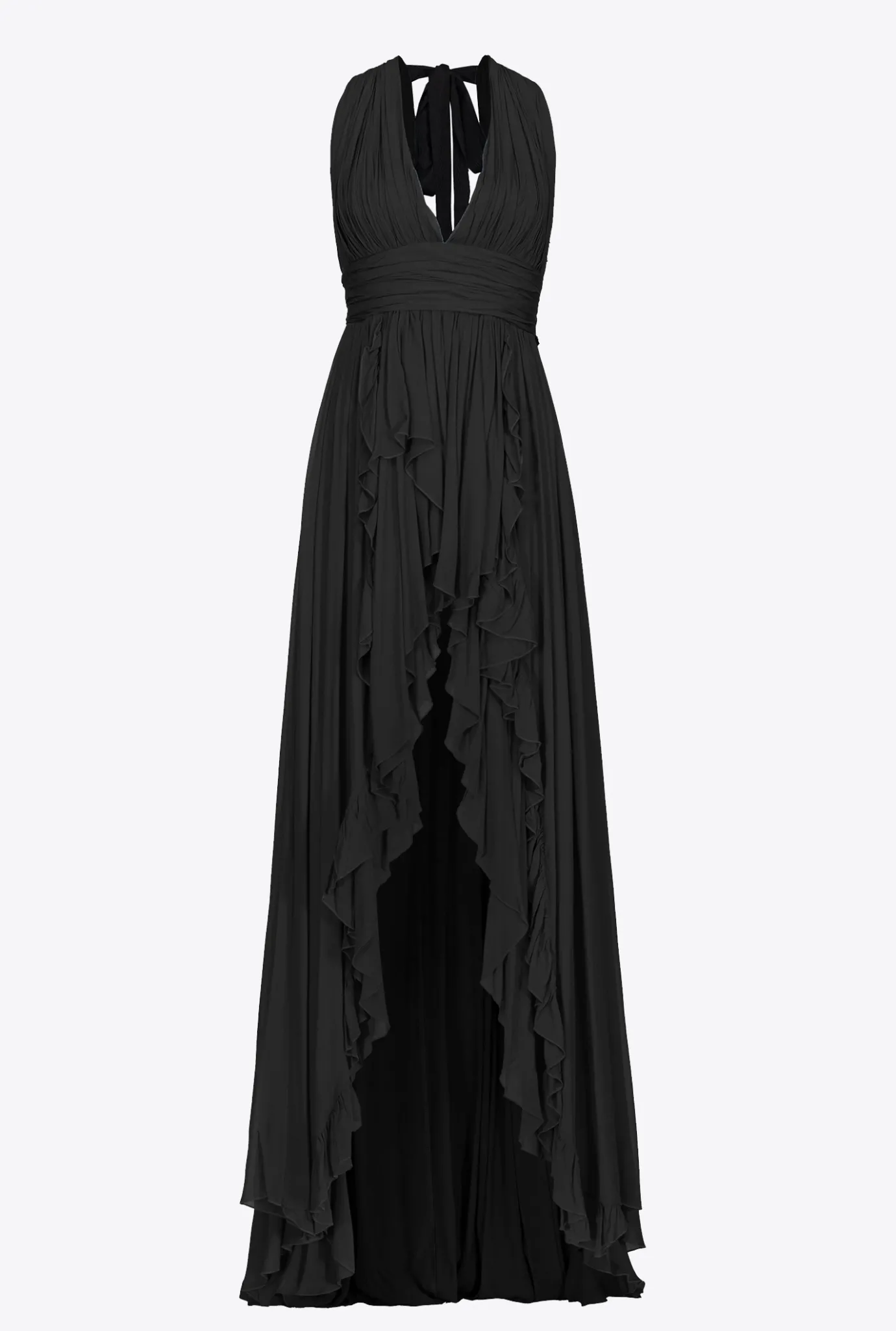 Robes|PINKO Robe Longue A Volants Noir Limousine