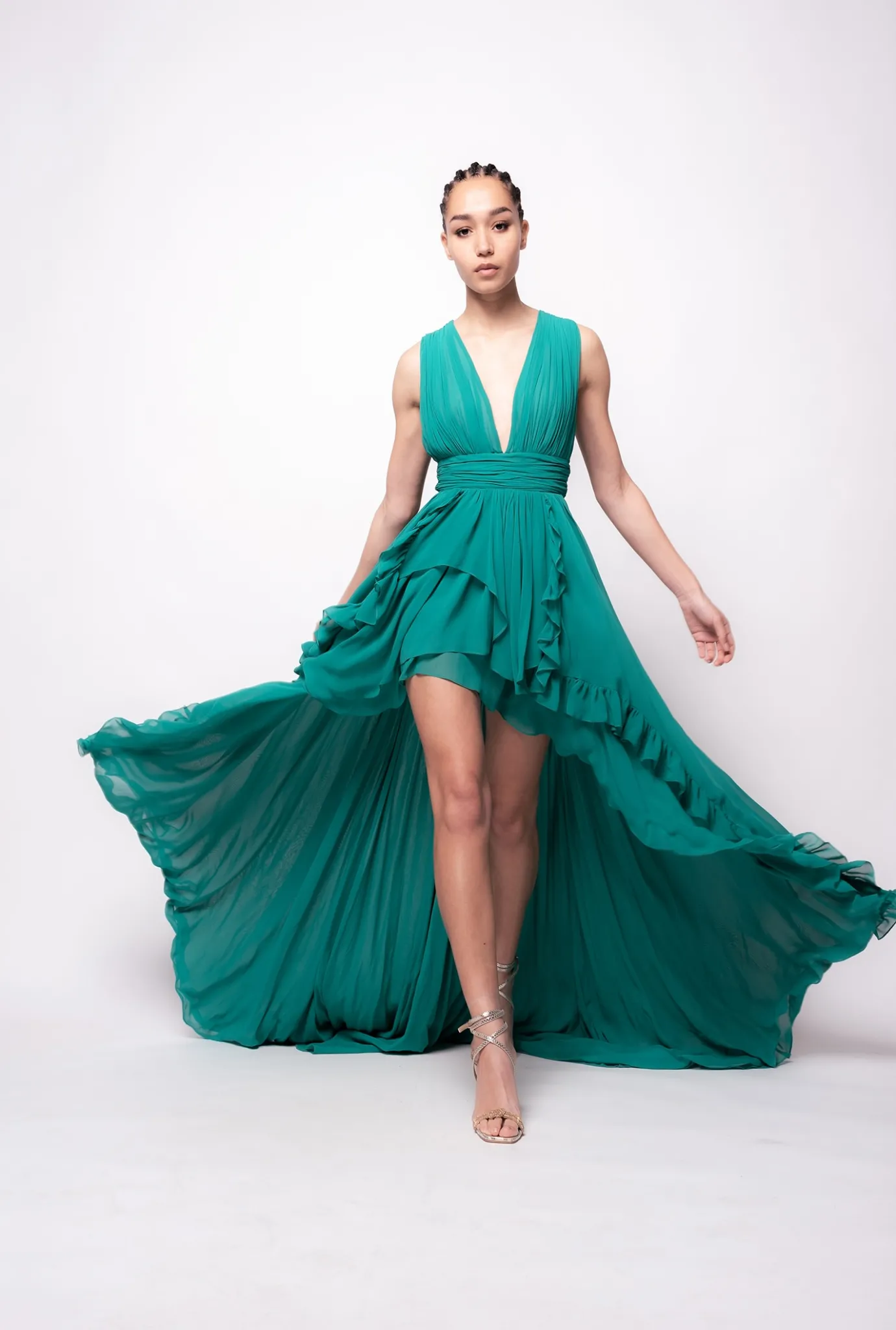 Robes|PINKO Robe Longue A Volants Bonbon Gomme