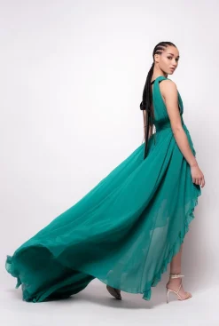Robes|PINKO Robe Longue A Volants Bonbon Gomme