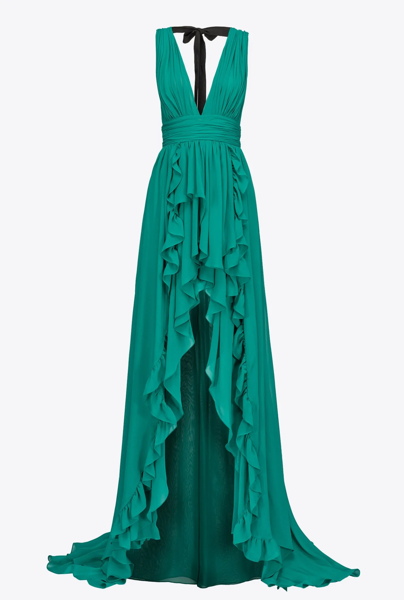 Robes|PINKO Robe Longue A Volants Bonbon Gomme
