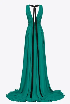 Robes|PINKO Robe Longue A Volants Bonbon Gomme