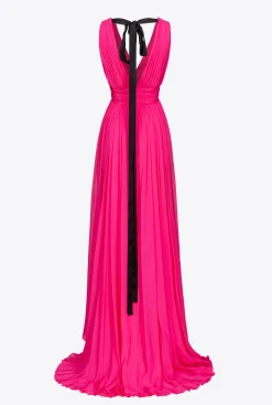 Robes|PINKO Robe Longue A Volants Fuchsia