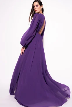 Robes|PINKO Robe Longue Elegante En Mousseline Violet Pensee