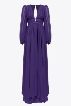 Robes|PINKO Robe Longue Elegante En Mousseline Violet Pensee
