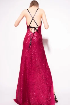 Robes|PINKO Robe Longue Elegante Entierement Pailletee Fuchsia/Gris