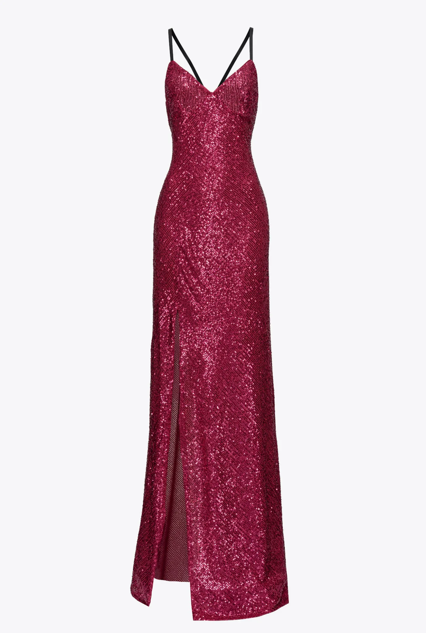 Robes|PINKO Robe Longue Elegante Entierement Pailletee Fuchsia/Gris