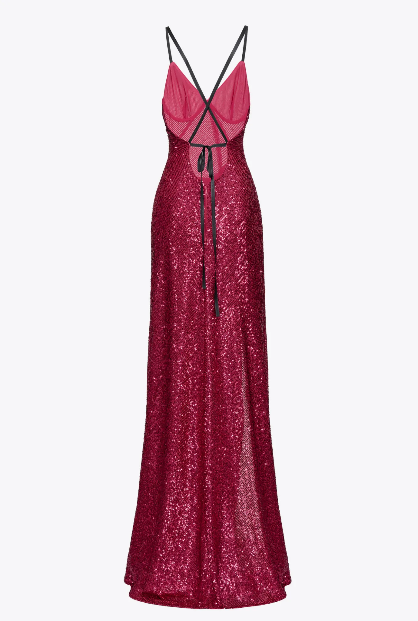 Robes|PINKO Robe Longue Elegante Entierement Pailletee Fuchsia/Gris