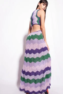 Robes|PINKO Robe Longue En Crochet Multi. Vert/Lilas