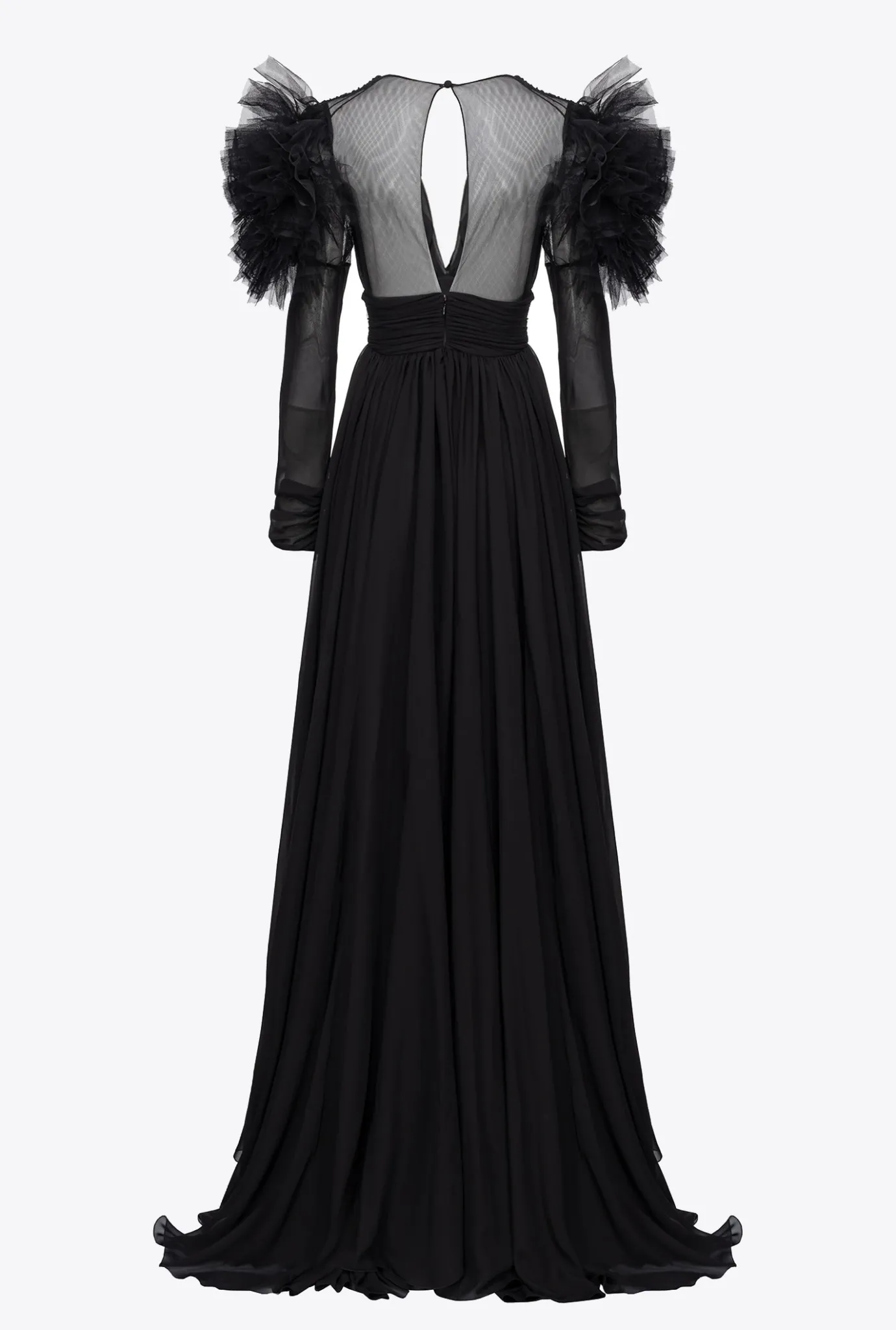 Robes|PINKO Robe Longue En Mousseline Et Tulle Noir Limousine
