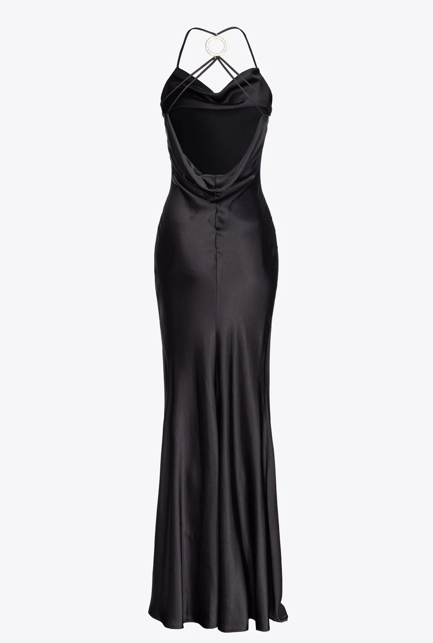 Robes|PINKO Robe Longue En Satin A Anneau Noir Limousine