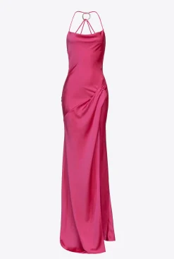 Robes|PINKO Robe Longue En Satin A Anneau Violet Fuchsia