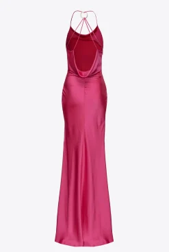 Robes|PINKO Robe Longue En Satin A Anneau Violet Fuchsia