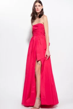 Robes|PINKO Robe Longue En Taffetas Rose Framboise