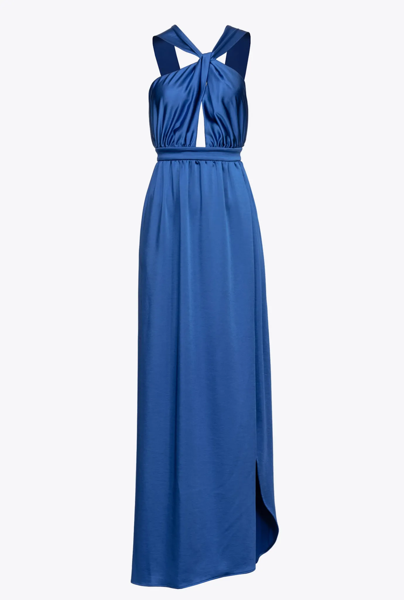 Robes|PINKO Robe Longue Fendue En Satin Bleu Surf Sur Le Web