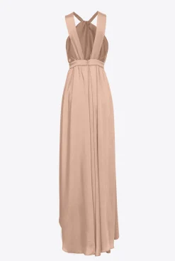 Robes|PINKO Robe Longue Fendue En Satin Rose Camee