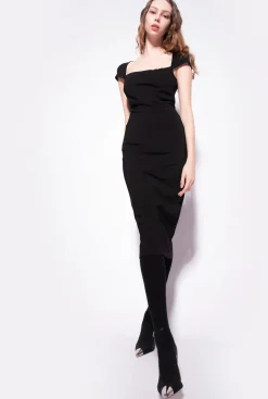 Robes|PINKO Robe Longue Moulante Unie Noir Limousine