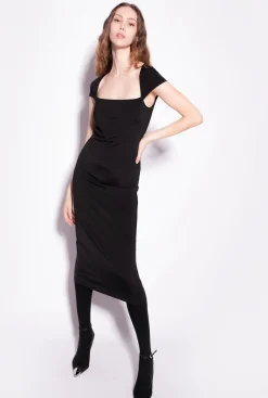Robes|PINKO Robe Longue Moulante Unie Noir Limousine