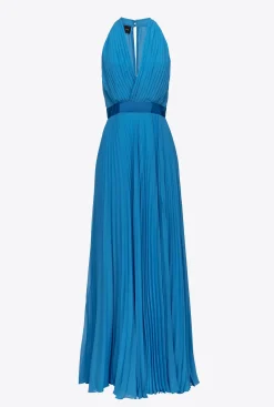Robes|PINKO Robe Longue Plissee En Mousseline Bleu Directoire