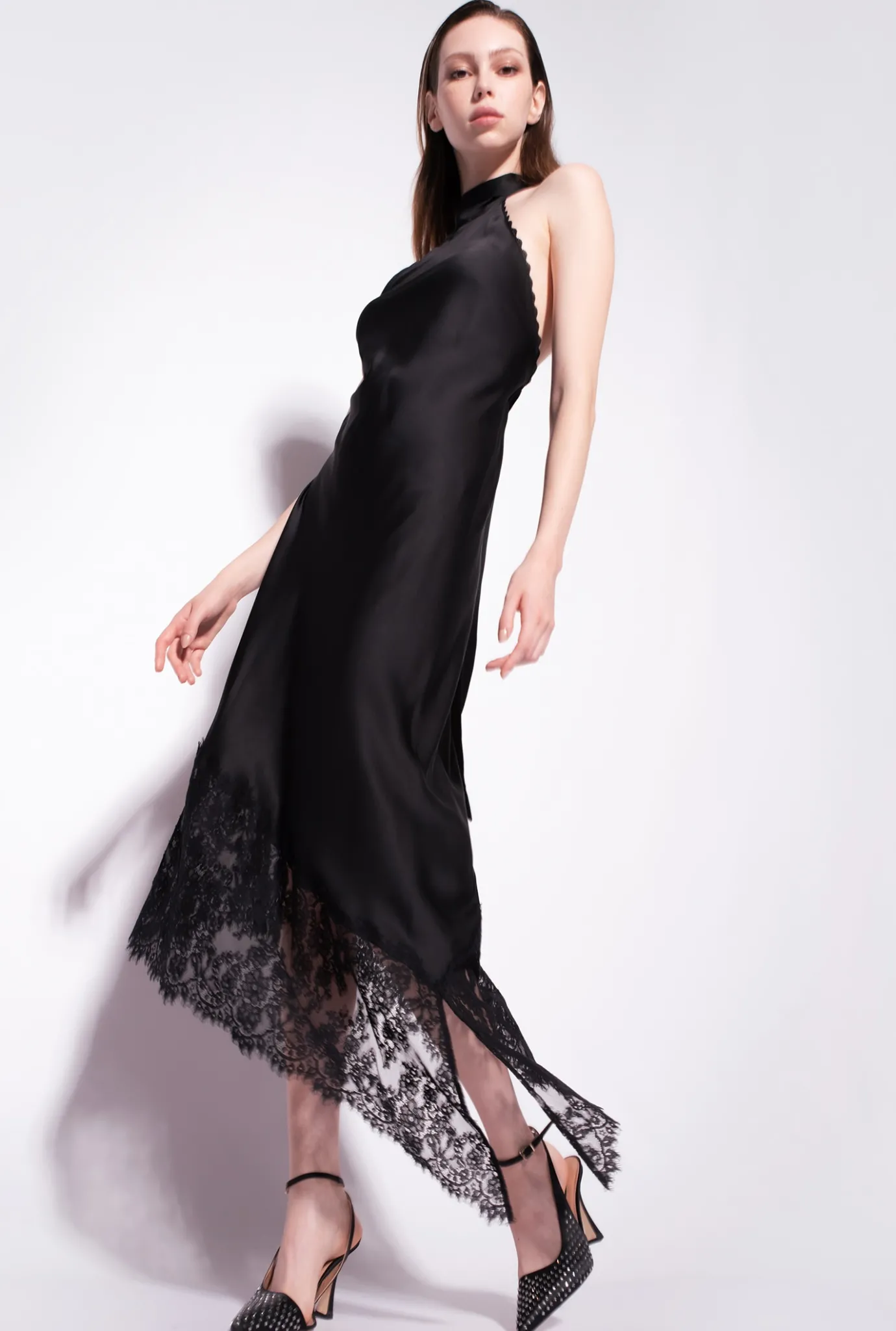 Robes|PINKO Robe Midi Dos Nu En Dentelle Noir Limousine