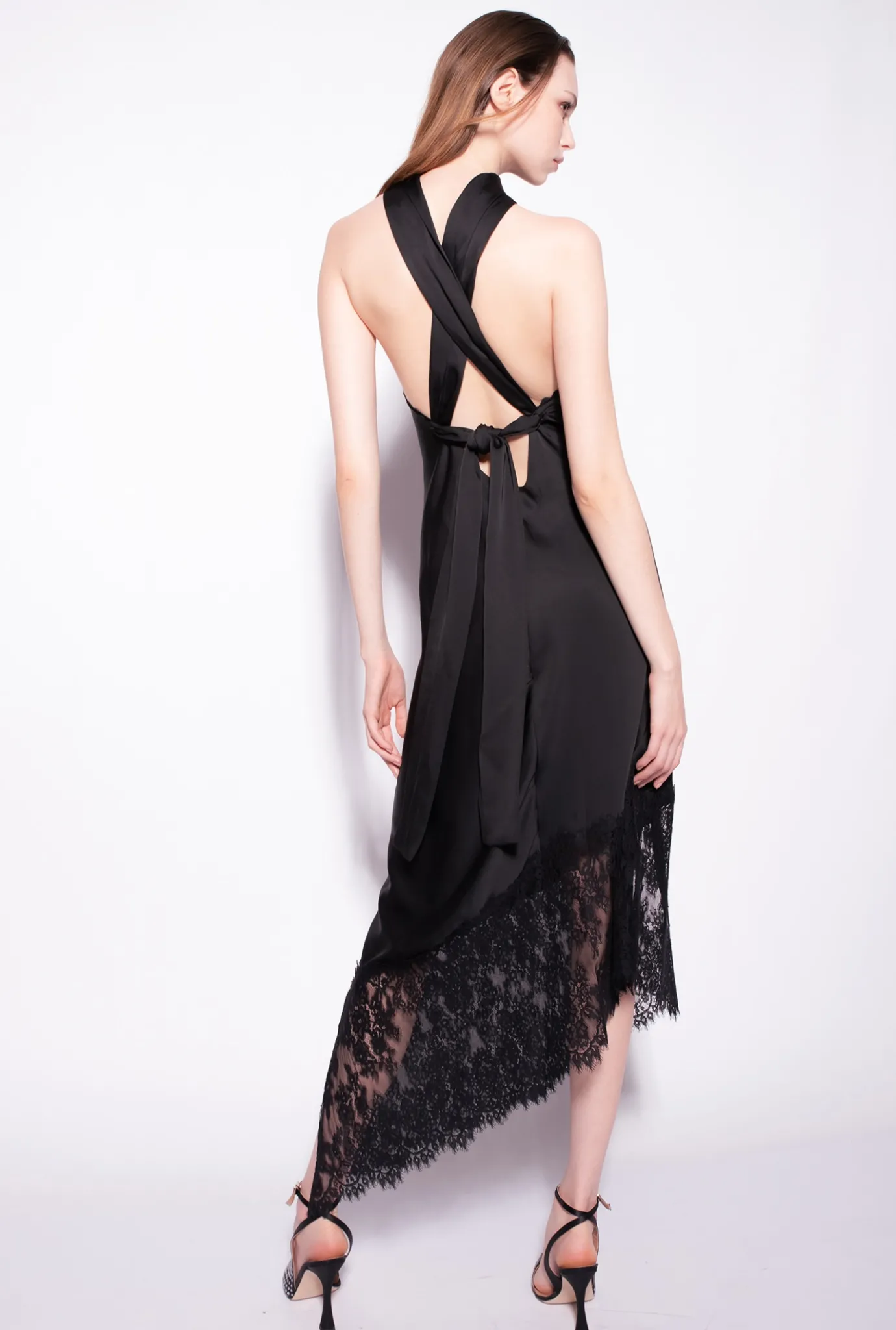 Robes|PINKO Robe Midi Dos Nu En Dentelle Noir Limousine