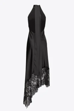 Robes|PINKO Robe Midi Dos Nu En Dentelle Noir Limousine