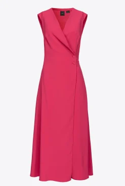 Robes|PINKO Robe Midi En Crepe Stretch Rouge Framboise