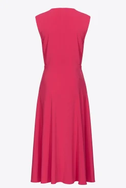 Robes|PINKO Robe Midi En Crepe Stretch Rouge Framboise