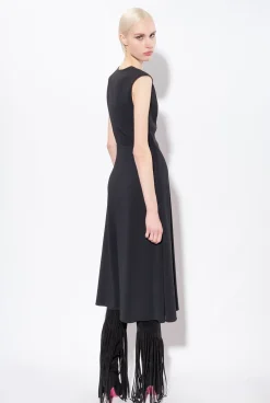 Robes|PINKO Robe Midi En Crepe Stretch Noir Limousine