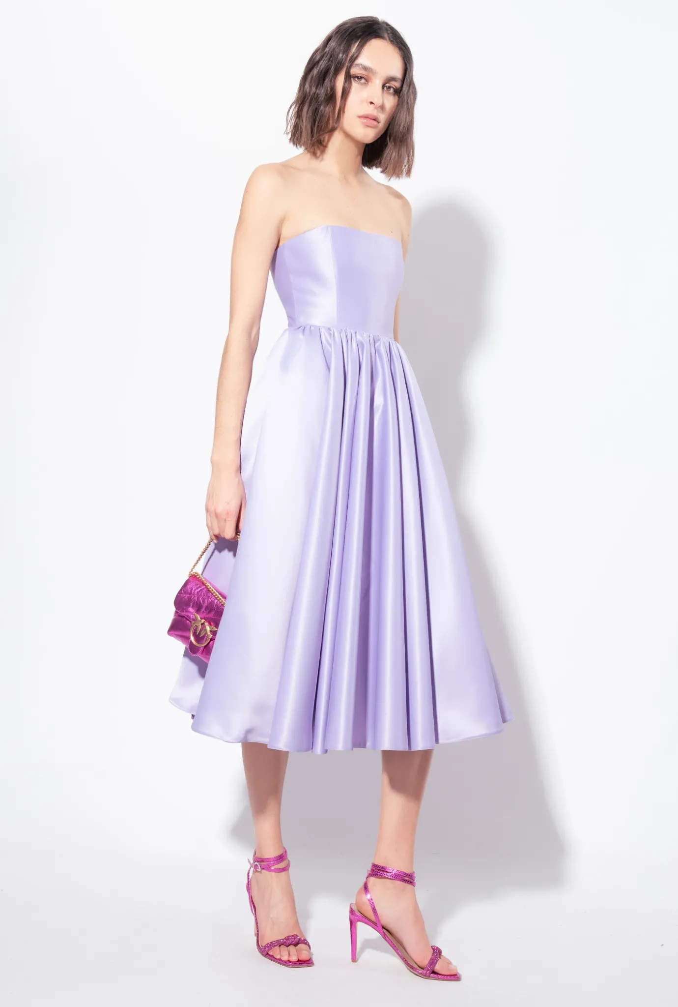 Robes|PINKO Robe Midi En Satin Duchesse Lilas - Sorbet Fonce