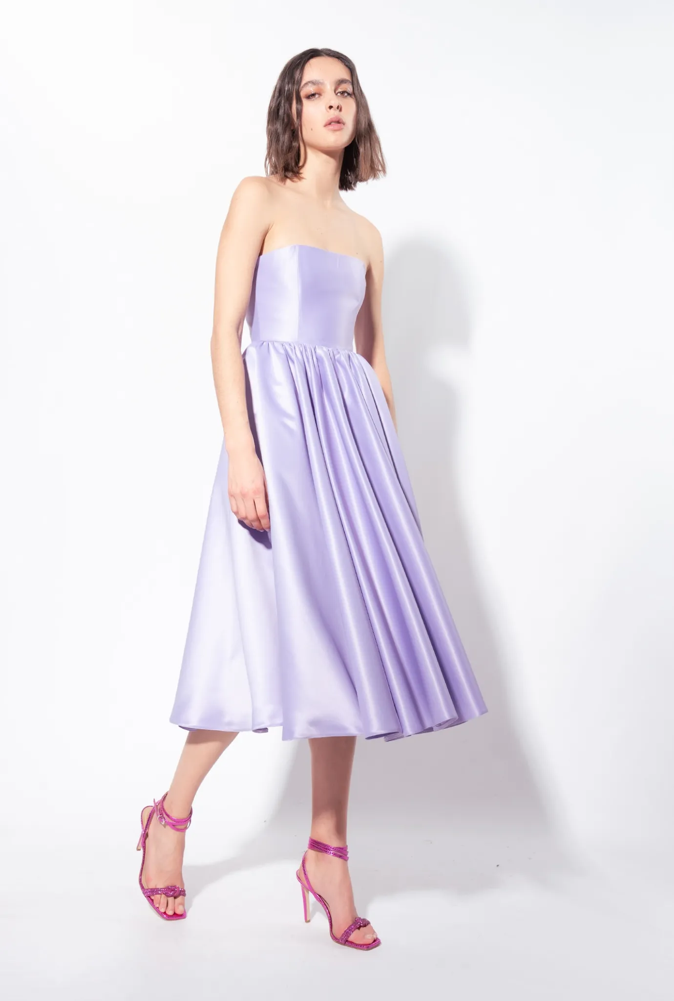 Robes|PINKO Robe Midi En Satin Duchesse Lilas - Sorbet Fonce
